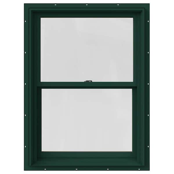 JELD-WEN 25.375 in. x 36 in. W-2500 Series Green Painted Clad Wood Double Hung Window w/ Natural Interior and Screen