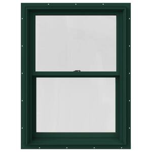 29.375 in. x 40 in. W-2500 Series Green Painted Clad Wood Double Hung Window w/ Natural Interior and Screen