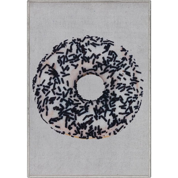 Apollo White Sprinkles Donut Modern Printed Ivory Black 2 ft. x 3 ft. Area Rug