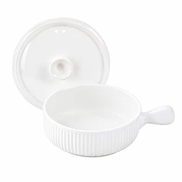 6.2 in. White Ceramic Microwave Egg Cooker with Vented Lid, Hollow Handle and 1 to 3 Egg Capacity