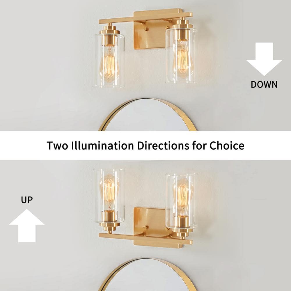 Antiqued Brass 2-Light Dimmable Cylinder Vanity Light