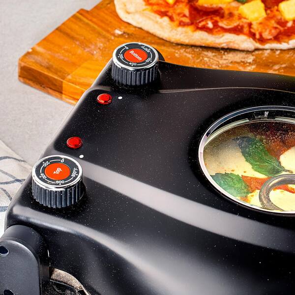 Rotating Open Electric Pizza Oven Countertop Nonstick Pan Cooking Kitchen  Black