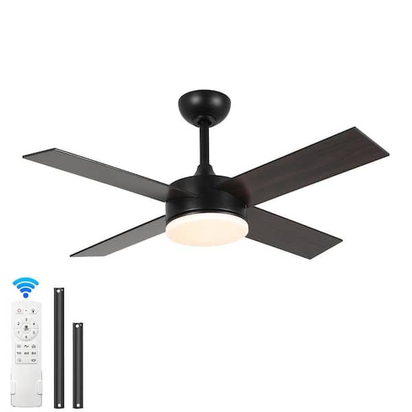 42 in. Black DC Motor Downrod Mount Standard Ceiling Fan with Remote Control Reversible, Ceiling Fans with Lights