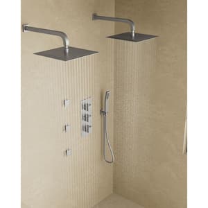 Thermostatic Valve 8-Spray 12 in. and 12 in. Wall Mount Dual Shower Head and Handheld Shower in Brushed Nickel