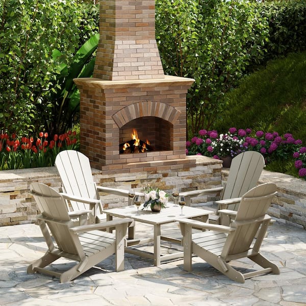 Laguna Sand Plastic Weather Resistant Adirondack Chair 5-Piece Outdoor Patio Conversation Set, Square Coffee Table