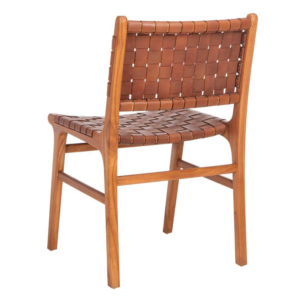 Cognac and Natural Woven Leather Side Chairs, Set of 2