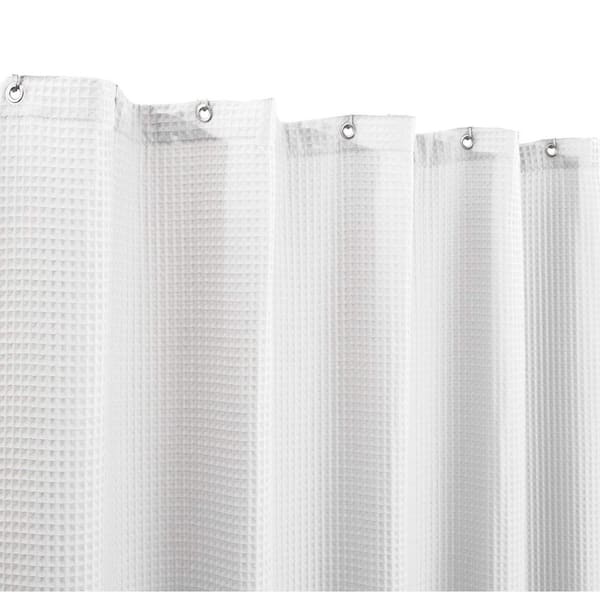Honeycomb Waffle Weave Shower Curtain Cotton Blend 72 x 84 Heavy Weight Spa White Extra Long Hotel Luxury