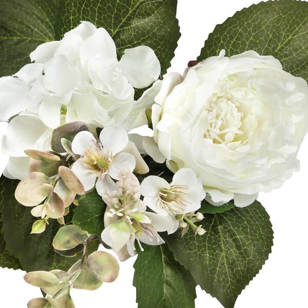 LIVING LUXURY 17 in. Cream White Artificial Mixed Peony Hydrangea
