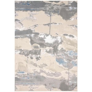 Ivory Gray and Blue 2 ft. x 3 ft. Abstract Area Rug