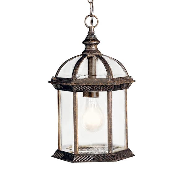 KICHLER Barrie 1-Light Tannery Bronze Outdoor Porch Hanging Pendant Light with Clear Beveled Glass Panels (1-Pack)