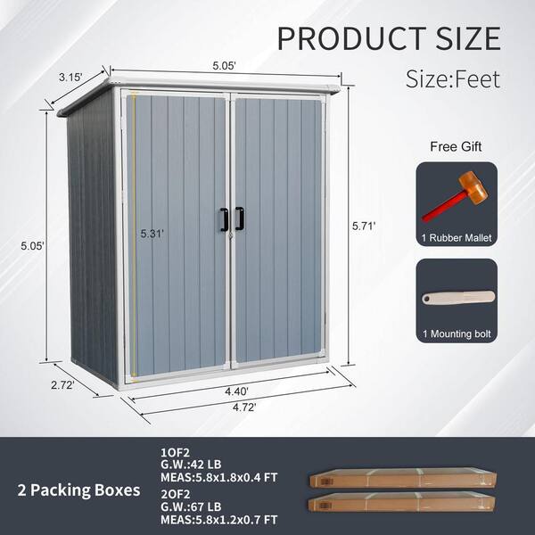 Gray 5 ft. W x 3 ft. D Outdoor Resin Storage Shed Waterproof