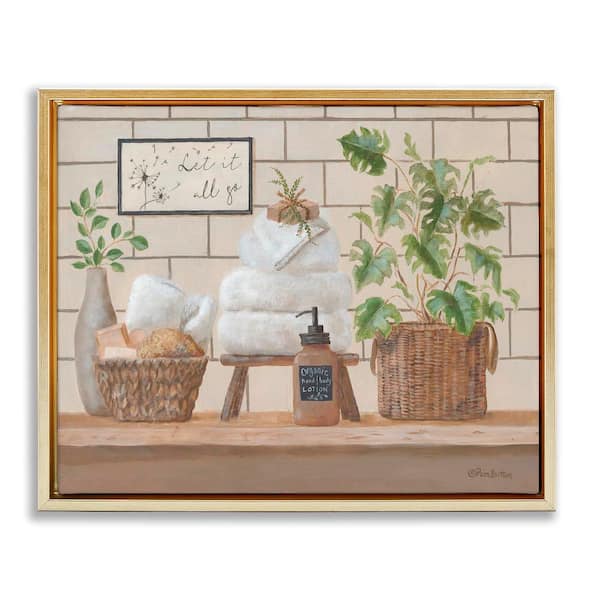 Comforting Bathroom Spa Still Life by Pam Britton 1-Piece Gold Floater Frame Nature Graphic Art Print 17 in. x 21 in.