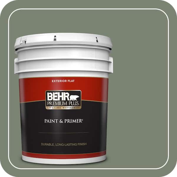 BEHR PREMIUM PLUS 5 gal. #ICC-77 Sage Green Flat Exterior Paint & Primer
