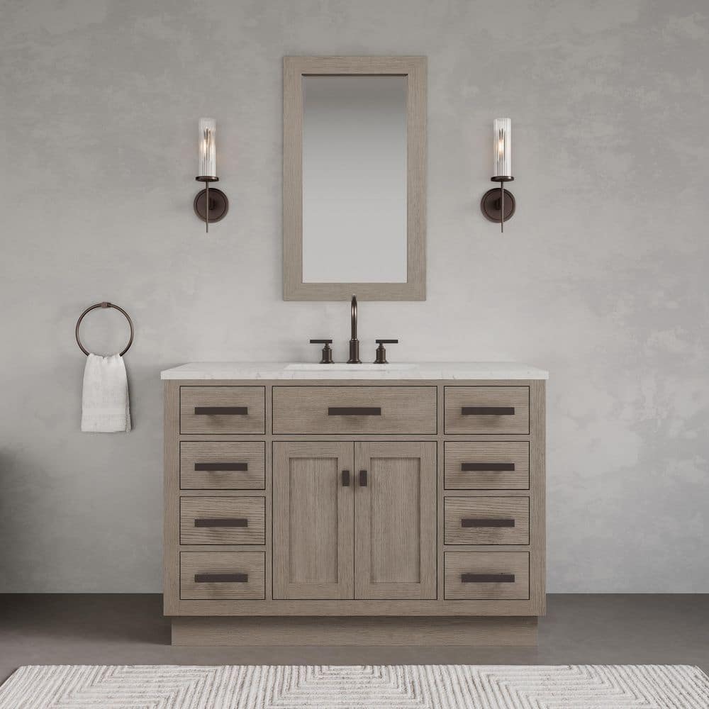 Chestnut 48 in. W x 21.5 in. D x 34.2 in. H Single Sink Bath Vanity in Grey Oak with Carrara White Marble Top and Mirror price history on PriceWatchPro