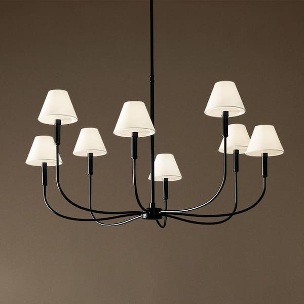 Eadie 41.25 in. 8-Light Champagne Bronze Updated Traditional Dining Room Chandelier with White Fabric