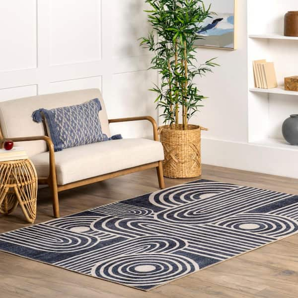 Simple Industrial Rug Polyester Swirl Striped Pattern Carpet Washable  Non-Slip Backing Pet Friendly Area Rug for Bedroom