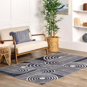 Bernadette Machine Washable Beige And Navy 6 ft. x 9 ft. Abstract Area Rug