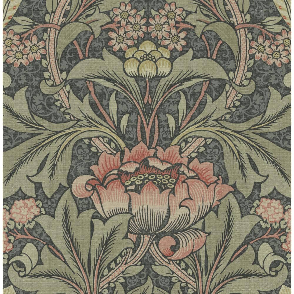 Morris Flower Wallpaper in Charcoal BM60100 from Wallquest