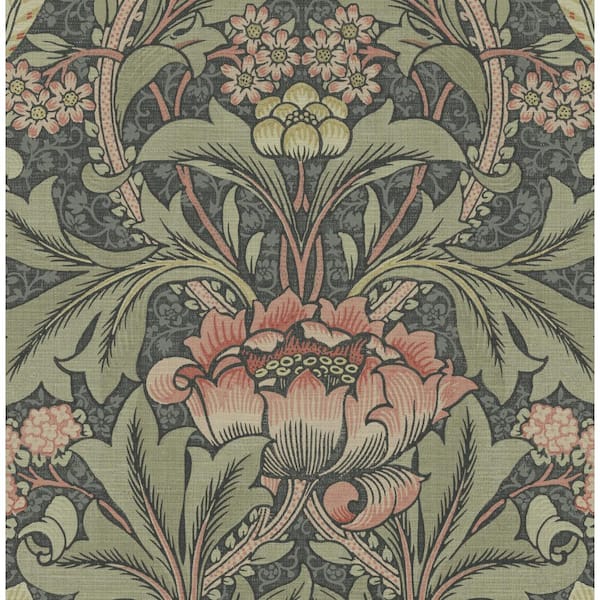 Seabrook Designs Charcoal Acanthus Floral Paper Wet Removable Wallpaper Roll (Covers 56 sq. ft.)