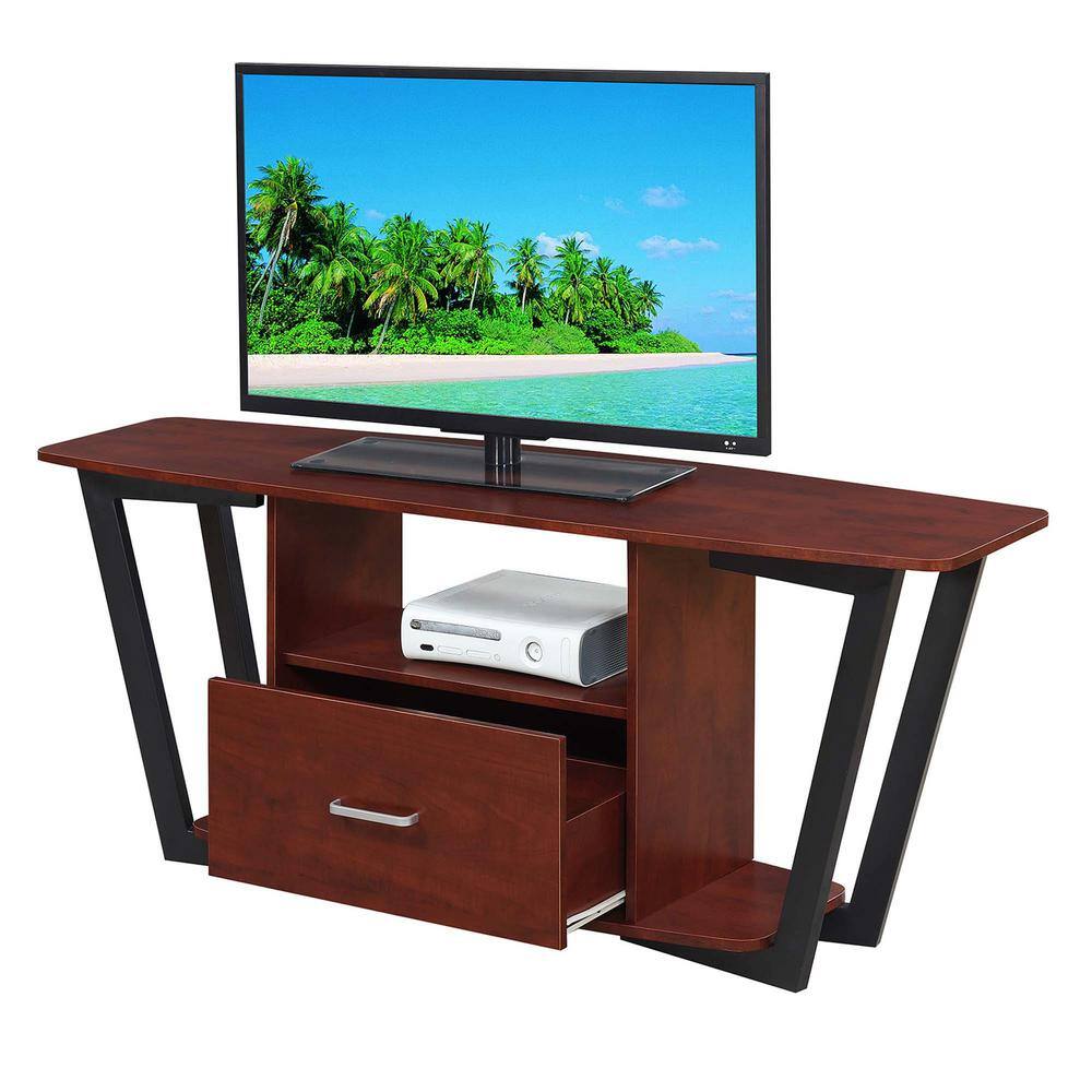 Cherry and Black 58" TV Stand with Cabinet