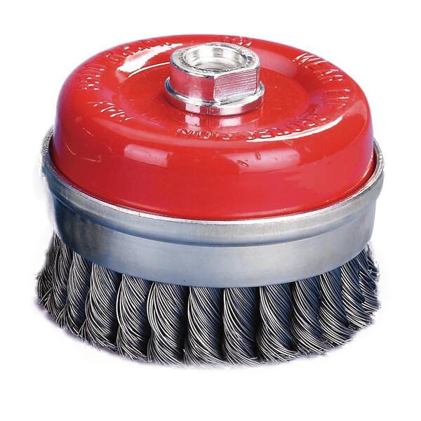 Robtec 4 in. x 5/8 in.-11 Threaded Arbor Twist Wire Cup Brush 0.02 in. Wire