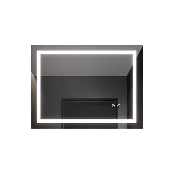 taholi 28 in. W x 1.5 in. H Large Rectangular Framed Wall Bathroom Vanity Mirror with LED Light in Black