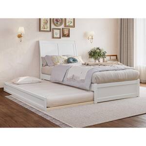 Andorra White Solid Wood Frame Twin XL Platform Bed with Panel Footboard and Twin XL Trundle