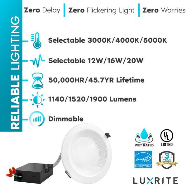 Luxrite LR23951-1PK 6 inch Commercial LED Recessed Downlight 3 CCT SEL