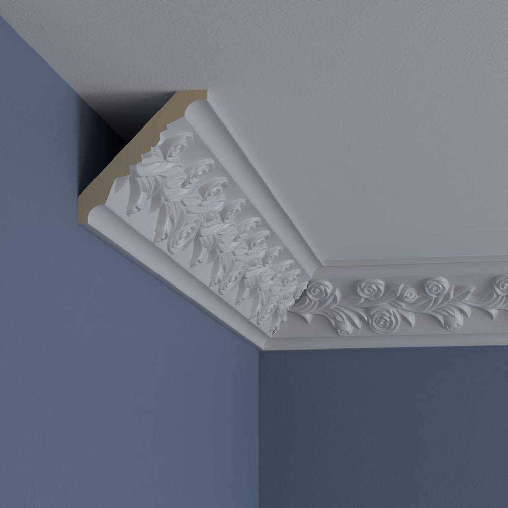 Primed Polyurethane Rose Crown Moulding, 94.5 in