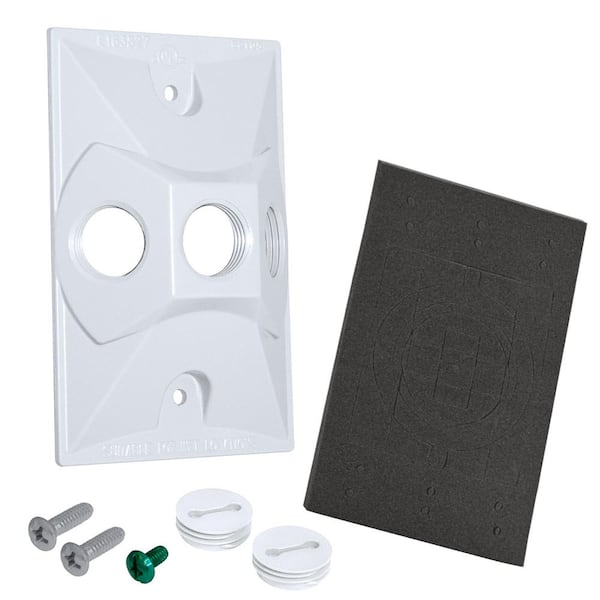 Commercial Electric 1-Gang Metal Weatherproof Electrical Lamp Holder Cover with (3) 1/2 inch Holes, White