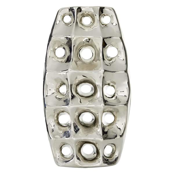 Litton Lane 14 in. Silver Ceramic Decorative Vase with Cut Out Designs