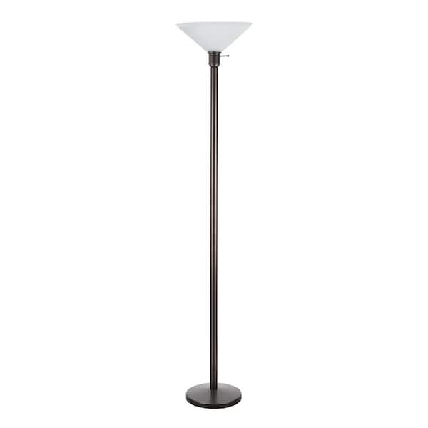 Bronze Metal Floor Lamp, 71 25 In Bronze Torchiere Floor Lamp With Frosted Plastic Shade