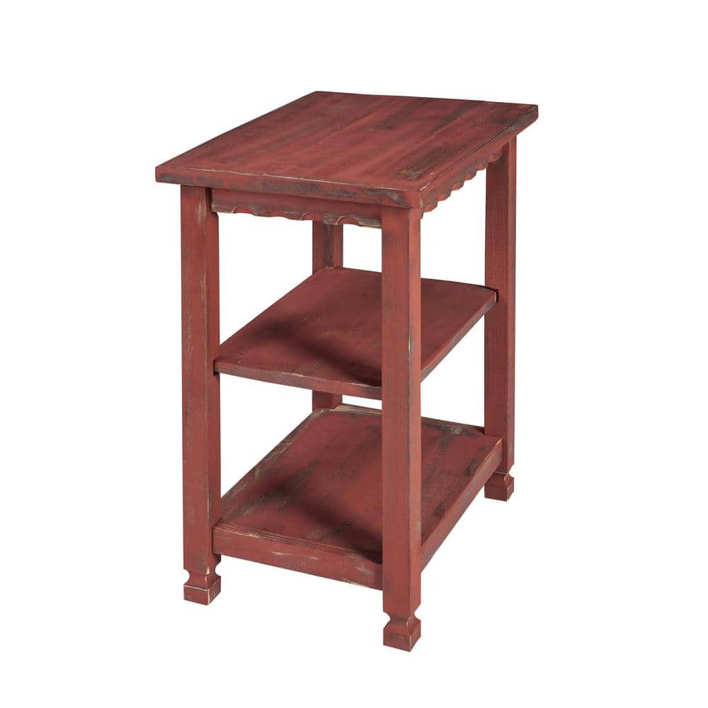 Country Cottage Red Antique 2 Shelf End Table