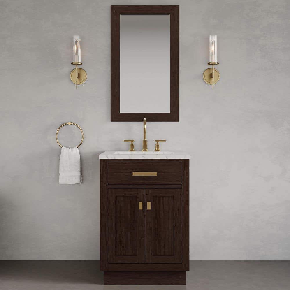 Chestnut 24 in. W x 21.5 in. D x 34.2 in. H Single Sink Bath Vanity in Brown Oak with Carrara White Marble Top price history on PriceWatchPro
