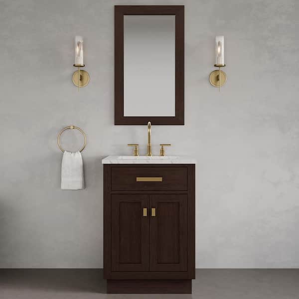 Chestnut 24 in. W x 21.5 in. D x 34.2 in. H Single Sink Bath Vanity in Brown Oak with Carrara White Marble Top