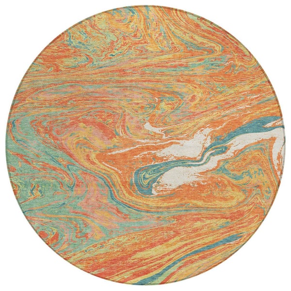 Chantille Machine Washable Indoor/Outdoor Abstract ACN1061 Orange 8 ft. x 8 ft. Area Rug