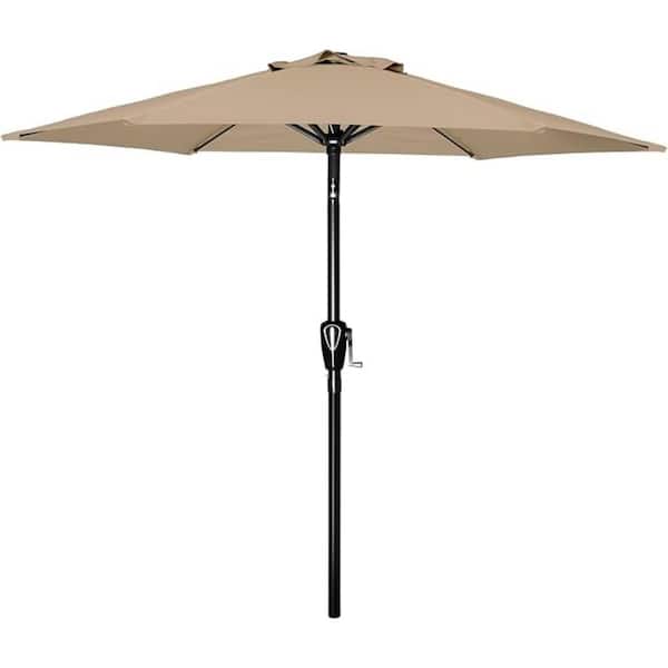 7.5 ft. Steel Market Outdoor Patio Umbrella in Tan, Yard Umbrella with Push Button Tilt/Crank for Garden, Deck, Backyard