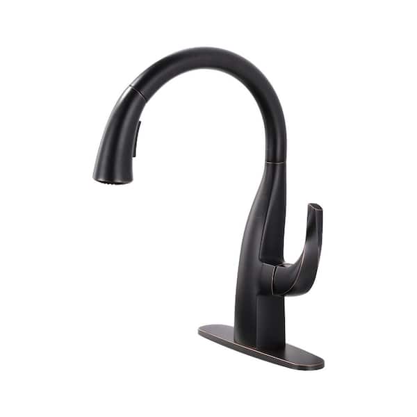 IVIGA Single Handle Pull Down Sprayer Kitchen Faucet with Vintage Gooseneck and Deckplate Included in Oil Rubbed Bronze