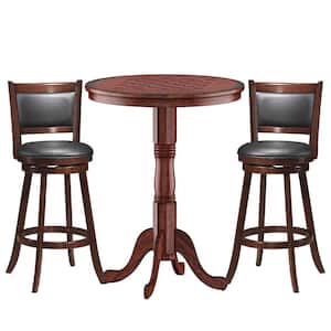 3-Piece 30 in. Round Wood Top Brown Bar Table and 2-Pice Swivel Bar Stools Bar Table Set