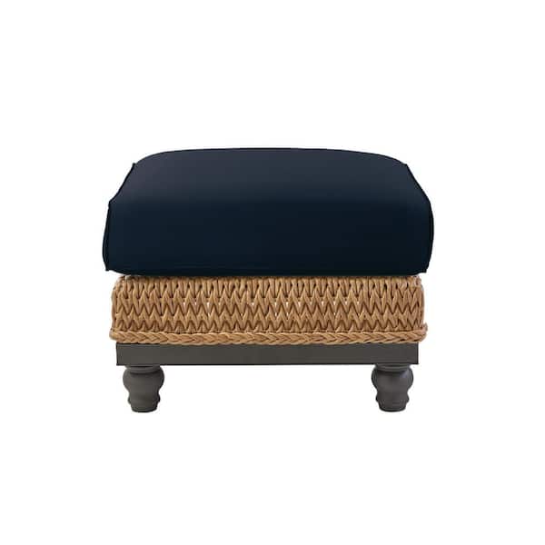 Hampton Bay Beacon Park Gray Wicker Outdoor Patio Ottoman with