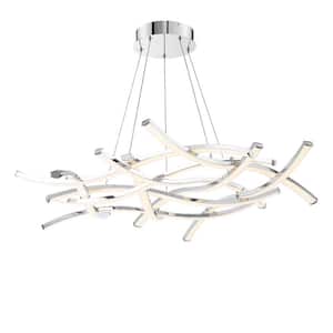 Divergence 44 in. 780-Watt Equivalent Integrated LED Chrome Standard Chandelier with Silica Shade