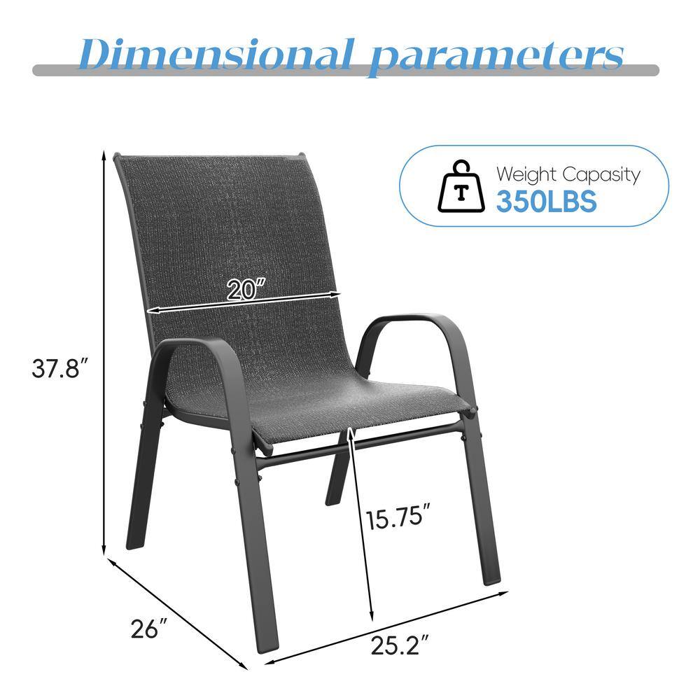 Gray Metal Outdoor Dining Armchairs Set of 4