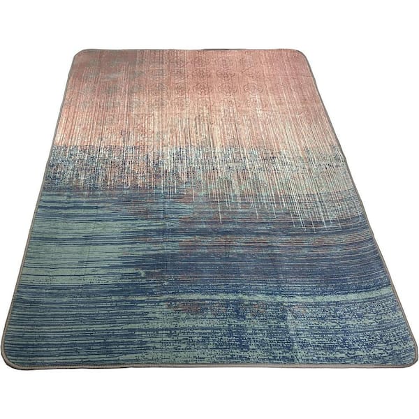 Blanket Series Stripes Blue Multicolor 5 ft. x 7 ft. Contemporary Rectangular Area Rug