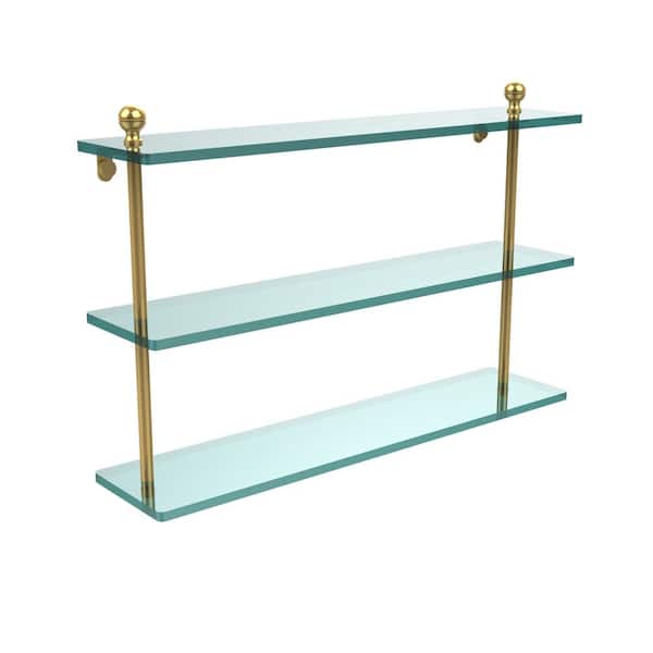 Allied Brass Mambo 22 in. L x 15 in. H x 5 in. W 3-Tier Clear Glass Bathroom Shelf in Unlacquered Brass