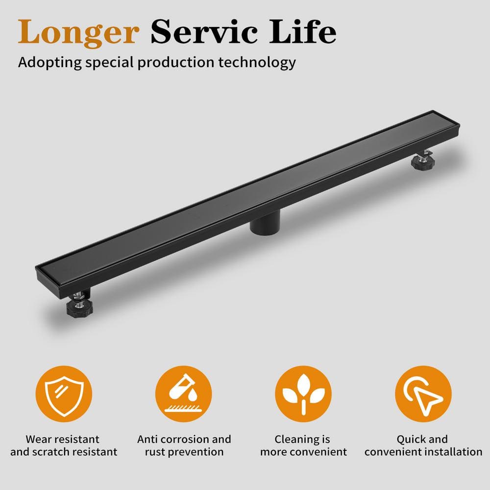 32'' Matte Black Stainless Steel Linear Shower Drain with Slot Pattern Cover