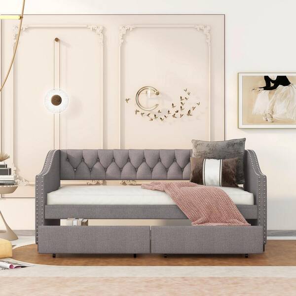 Gray Fiots Twin Size Fabric Trundle Daybed