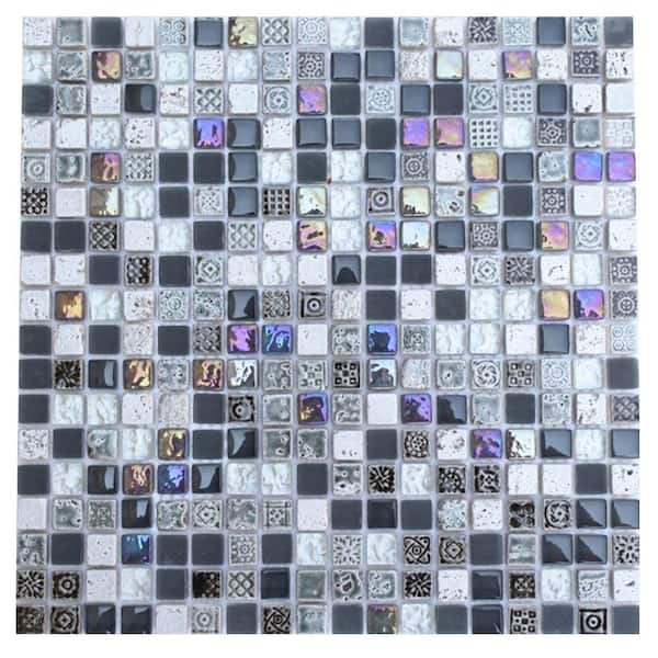 Splashback Tile Aztec Art City Slicker Grey 12 in. x 12 in. x 8 mm Glass Mosaic Floor and Wall Tile