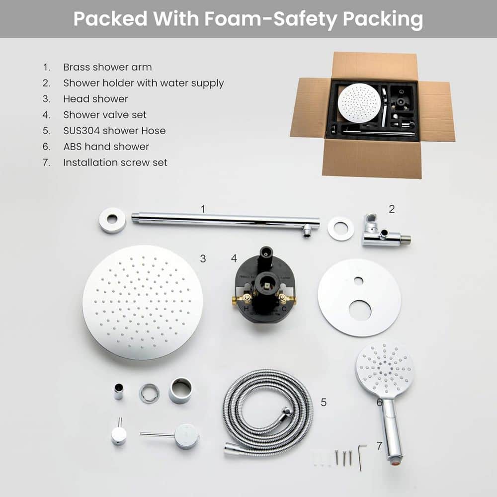 Chrome Wall Mounted Circular Shower System with Brass Rain Shower