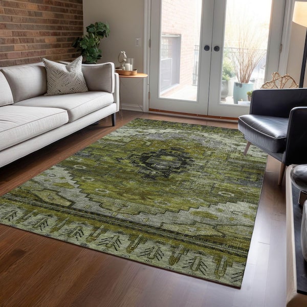 Chantille Machine Washable Indoor/Outdoor Abstract ACN1776 Olive 5 ft. x 7 ft. 6 in. Area Rug