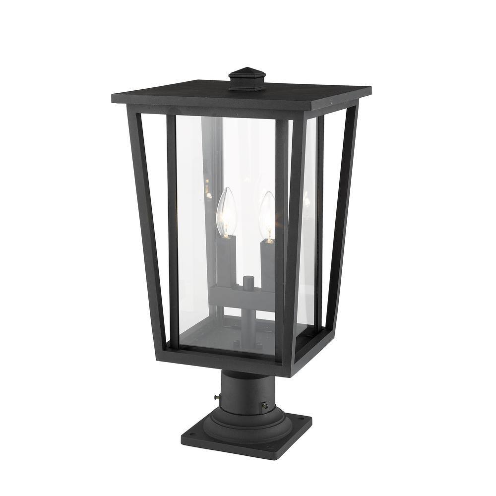 Black Glass Panel Outdoor Lantern Post Light